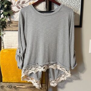 Lily Star Gray Women's Top with Lace Hem